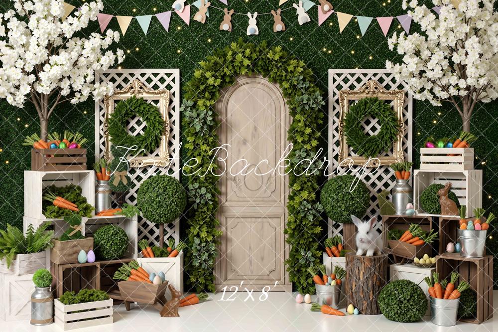 Kate Easter Bunny Greenery Door Carrots Eggs Backdrop Designed by Mini MakeBelieve