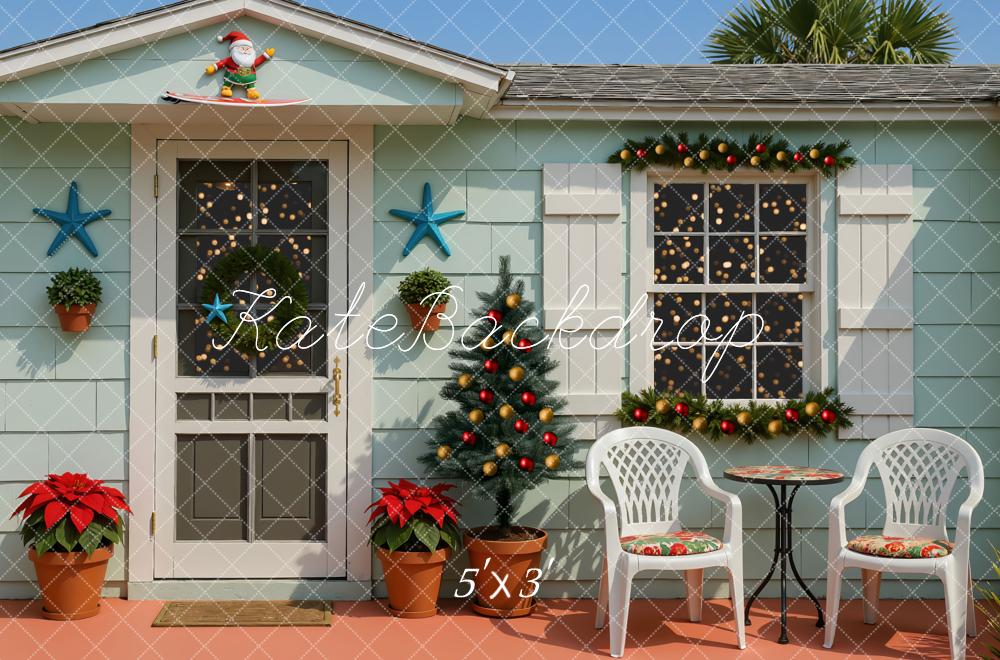 Kate Christmas Surfboard Santa Tropical Patio Backdrop Designed by Mini MakeBelieve