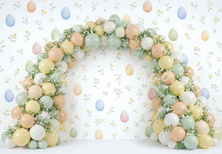 Kate Easter Balloon Arch Pastel Eggs Floral Printed Backdrop Designed by Mini MakeBelieve
