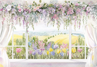 Sfondo Cartoon Primavera Fiori Finestra Prospettiva Designed by Mini MakeBelieve