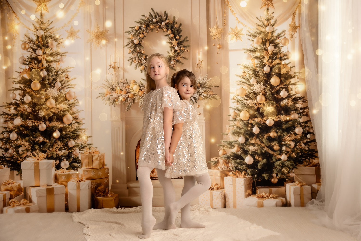 Kate Christmas Tree Fireplace Wreath Gifts Backdrop Designed by Emetselch