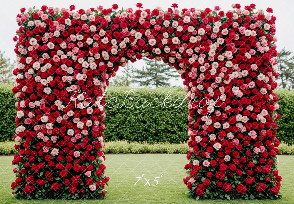 Kate Spring Flower Arch Red and Pink Roses Backdrop Designed by Patty Roberts