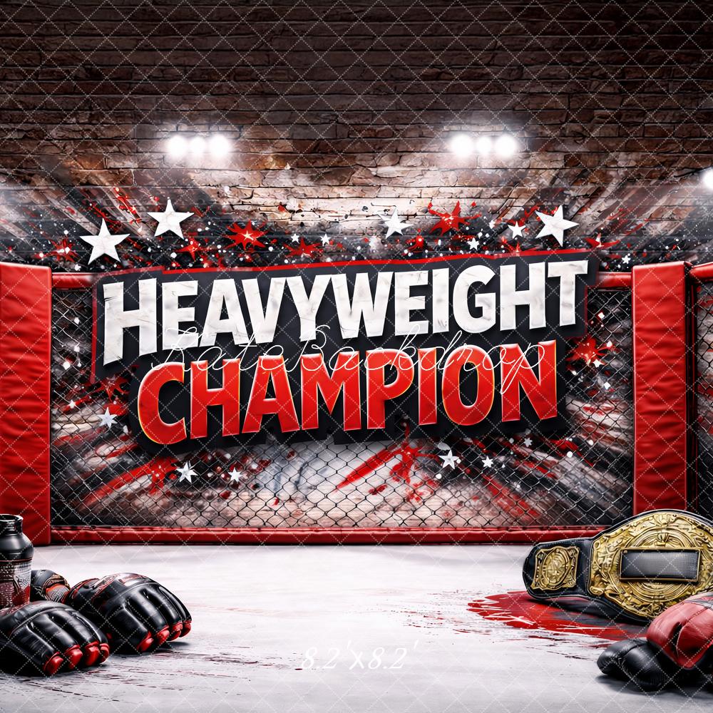 Kate Sports Red Heavyweight Champion MMA Cage Printed Backdrop Designed by Ashley Paul