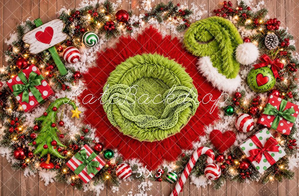 Kate Christmas Newborn Elf Hat Sweet Little Who Candy Canes Printed Backdrop Designed by Laura Bybee