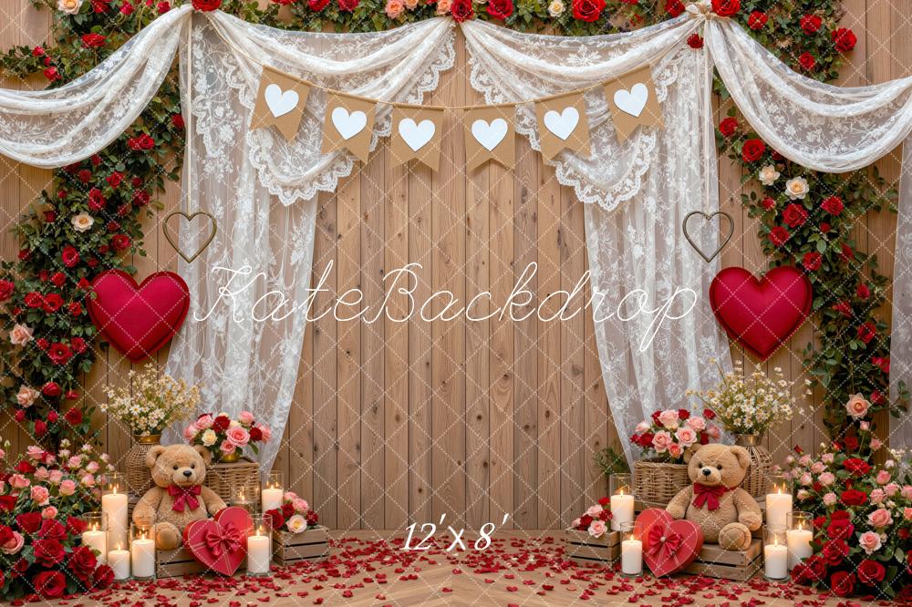Kate Valentine's Day Wood Door Rose Heart Lace Printed Backdrop Designed by Mini MakeBelieve