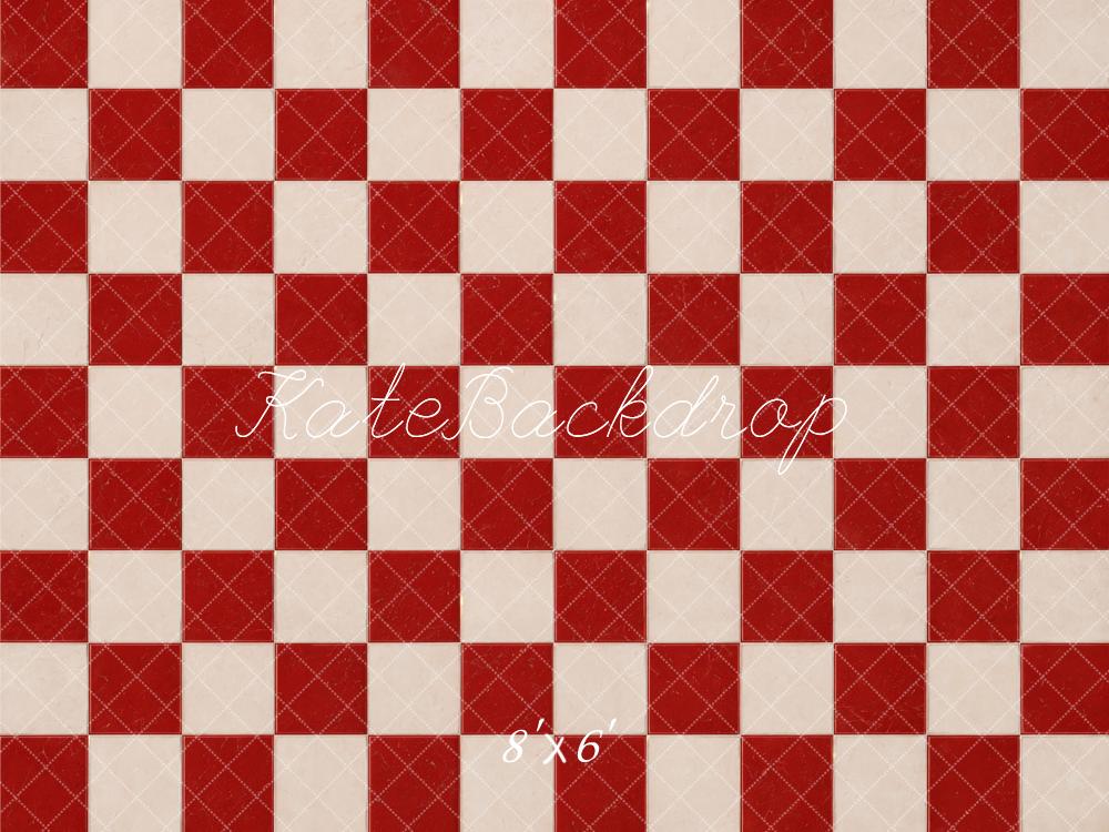 Kate Red White Checkerboard Floor Printed Backdrop Designed by Emetselch