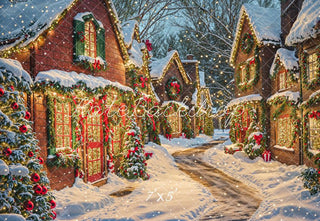 Kerst Village Sneeuwige Pad Foto Achtergrond Designed by Emetselch