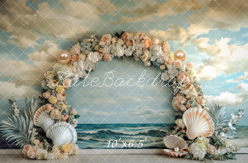 Kate Mermaid Beach Floral Arch Seashells Backdrop Designed by Mini MakeBelieve