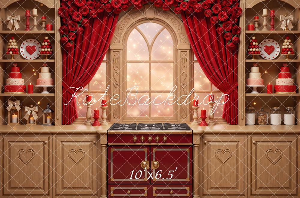 Kate Valentine's Day Kitchen Red Roses Cakes Backdrop Designed by Mini MakeBelieve