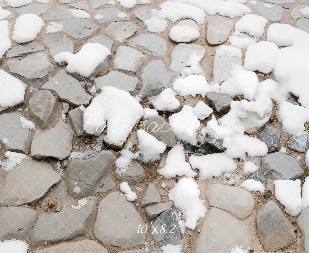 Kate Winter Cobblestone with Snow Floor Backdrop Designed by Kate Image