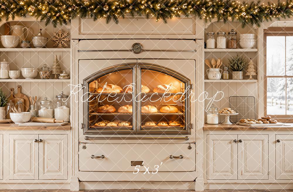 Kate Christmas Kitchen Garland Oven White Bread Cookies Printed Backdrop Designed by Emetselch