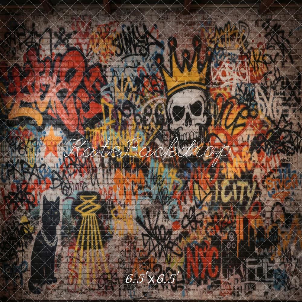 Kate Graffiti Skull Crown Cat Brick Wall Printed Backdrop Designed by Vertigo Productions