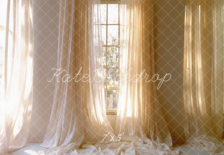 Kate Elegant Beige Sheer Curtains Window Light Printed Backdrop Designed by Mini MakeBelieve