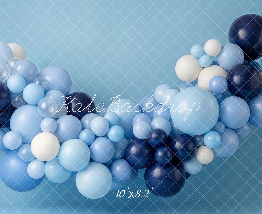 Kate Cake Smash Blue Balloon Garland Printed Backdrop Designed by Emetselch