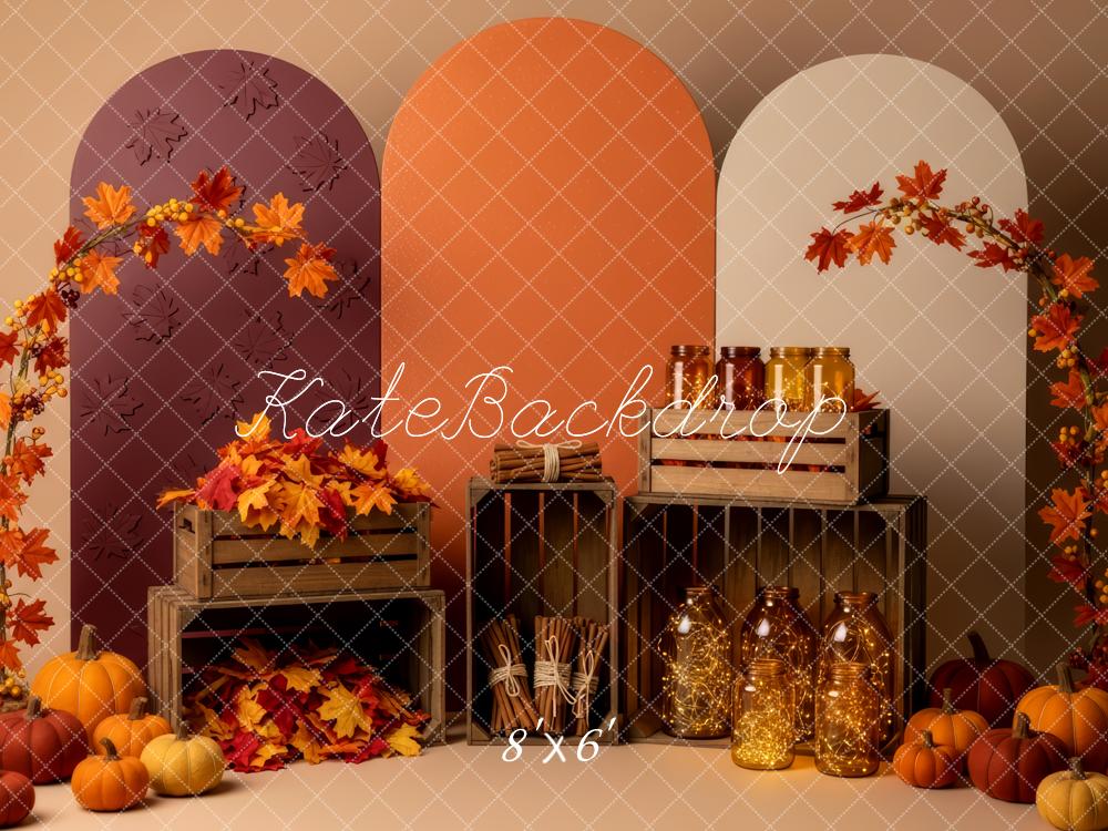 Kate Fall Pumpkins Crates Maple Leaves Arch Backdrop Designed by Patty Roberts
