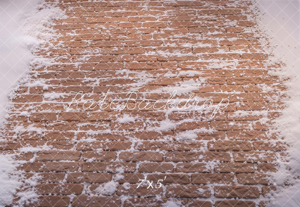 Kate Winter Snowy Brown Brick Floor Printed Backdrop Designed by Kate Image