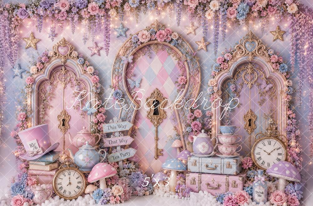 Kate Cake Smash Enchanted Wonderland Tea Party Lavender Ornate Doors Printed Backdrop Designed by Ashley Paul