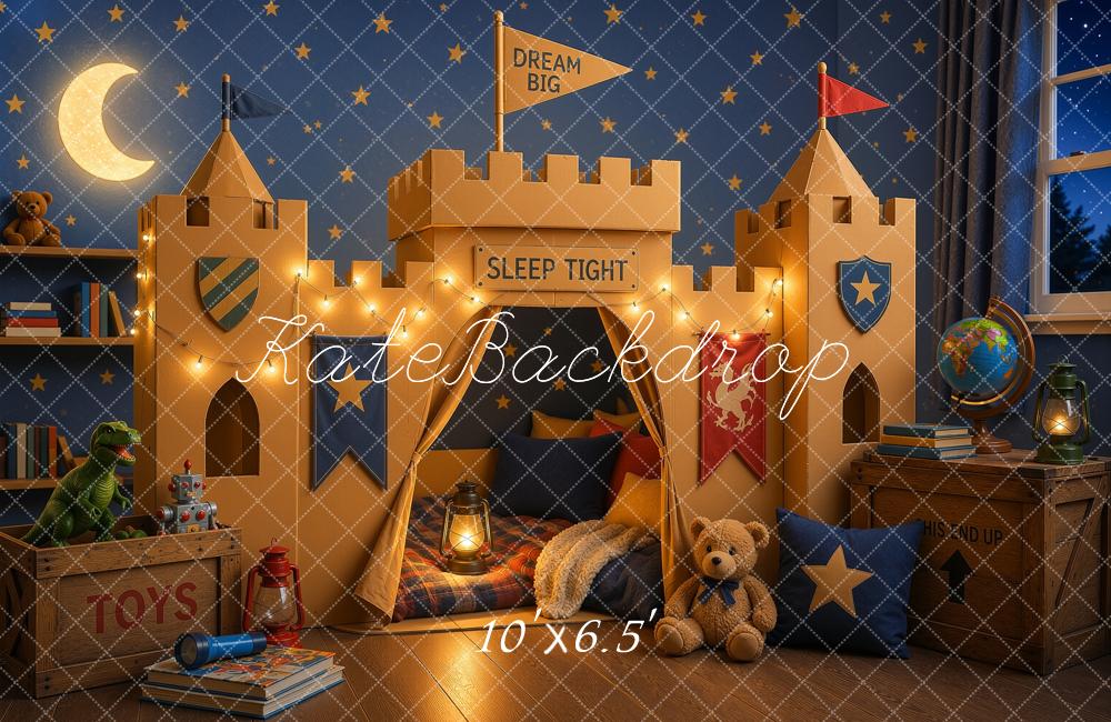 Kate Dreamy Kids Castle Bedroom Tent Toys Moon Stars Blue Wall Printed Backdrop Designed by Ashley Ward