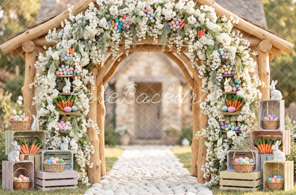 Kate Easter Bunny Flower Arch Pastel Eggs Carrots Backdrop Designed by Mini MakeBelieve