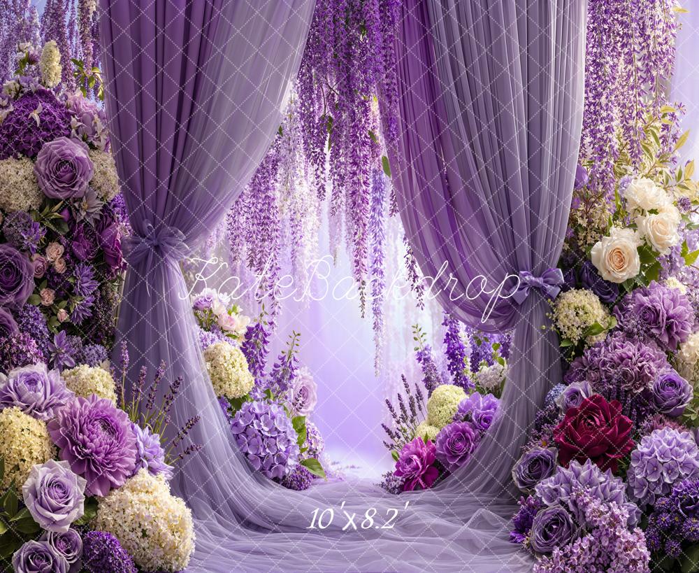 Kate Spring Purple Flower Arch Curtains Floral Printed Backdrop Designed by Emetselch