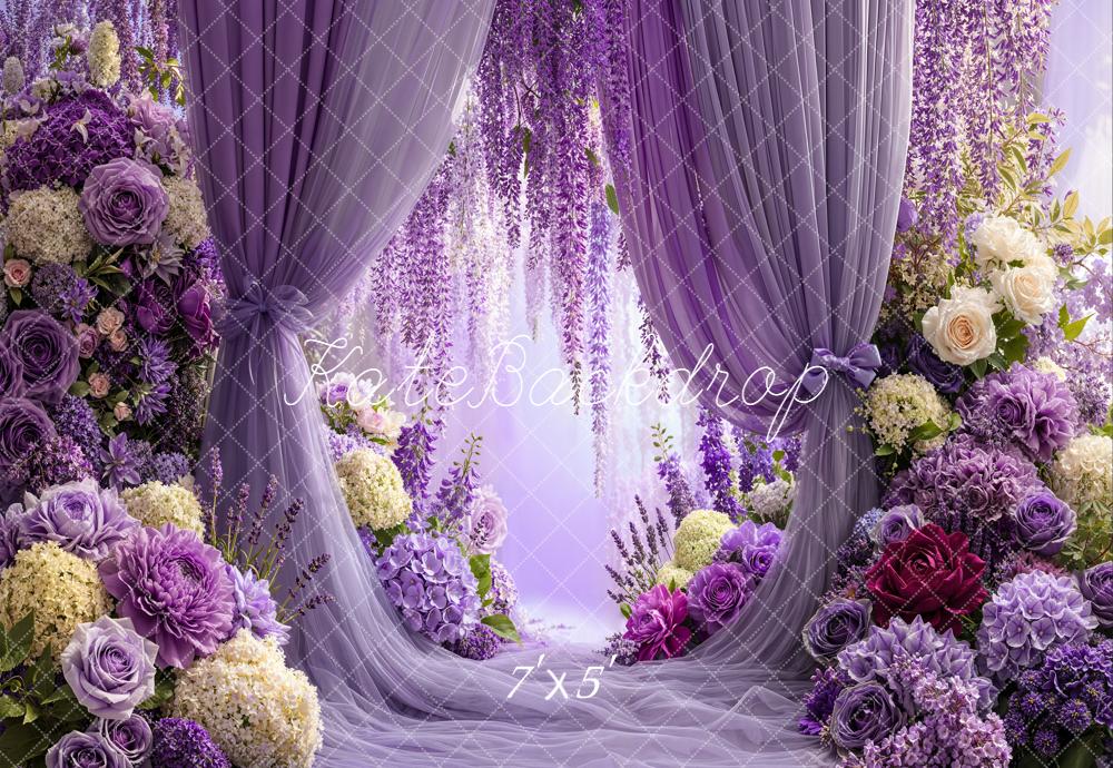Kate Spring Purple Flower Arch Curtains Floral Printed Backdrop Designed by Emetselch