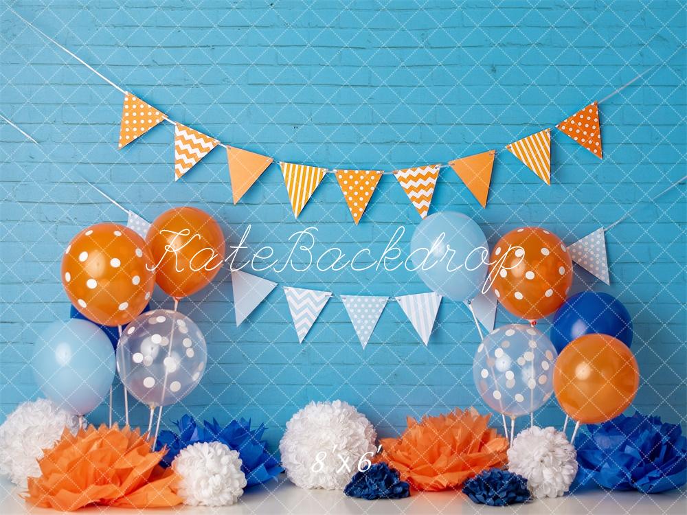 Cake Smash Azul Naranja Globo Fondo Diseñado por Mandy Ringe Photography (Only Up To 10x6.5)