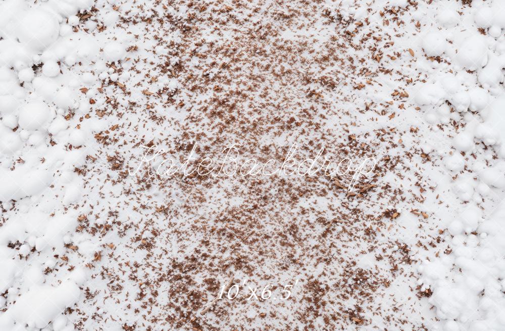 Kate Winter White Snow Brown Leaves Floor Printed Backdrop Designed by Kate Image
