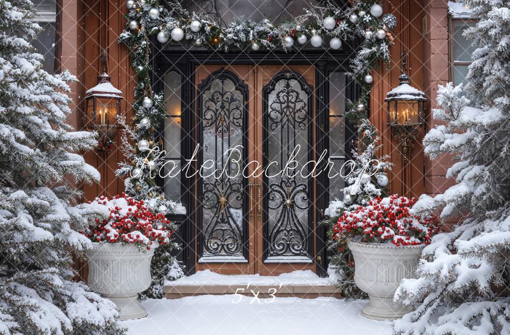 Kate Christmas Snowy Door Garland Retro Backdrop Designed by Emetselch