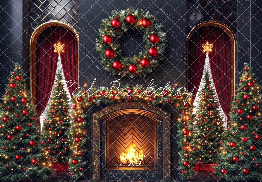 Fondo de lujo de corona de chimenea de árbol de Navidad diseñado por Mini MakeBelieve