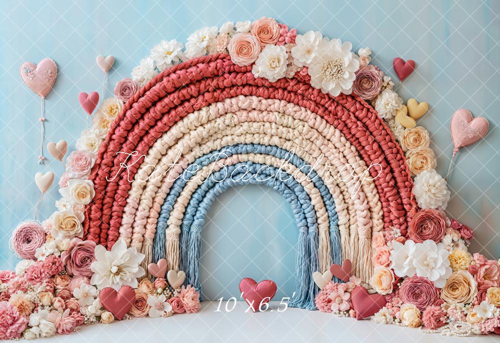Kate Valentine Boho Floral Rainbow Heart Backdrop Designed by Emetselch