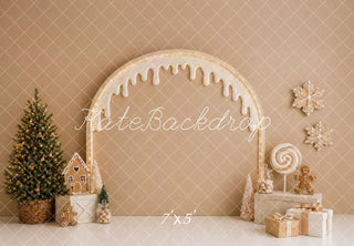 Kate Christmas Headboard Gingerbread Arch Candy Tree Beige Printed Backdrop Designed by Caitlin Lynch