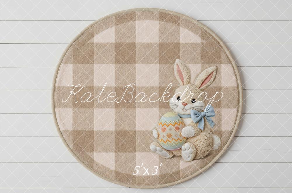 Kate Easter Bunny Plaid Egg Beige Floor Backdrop Designed by Mini MakeBelieve