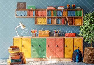 Kate Back to School Colorful Locker Bookshelf Printed Backdrop Designed by Emetselch