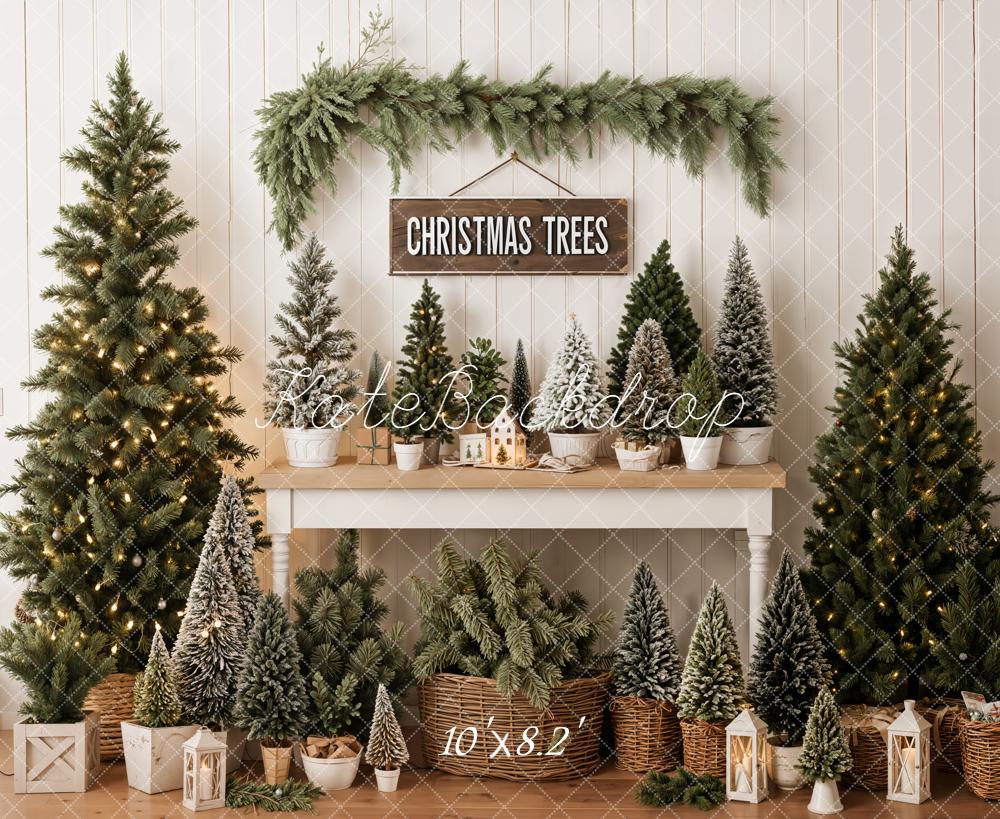 Kate Christmas Trees Pine Garland Basket Lanterns Backdrop Designed by Emetselch
