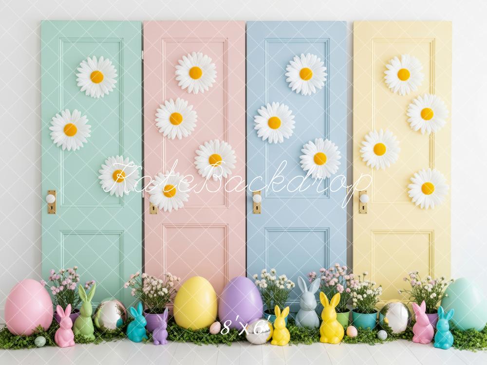 Kate Easter Bunny Pastel Doors Daisies Eggs Printed Backdrop Designed by Patty Roberts