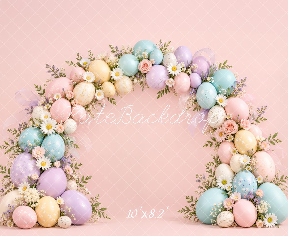 Kate Easter Pastel Egg Flower Arch Pink Printed Backdrop Designed by Emetselch