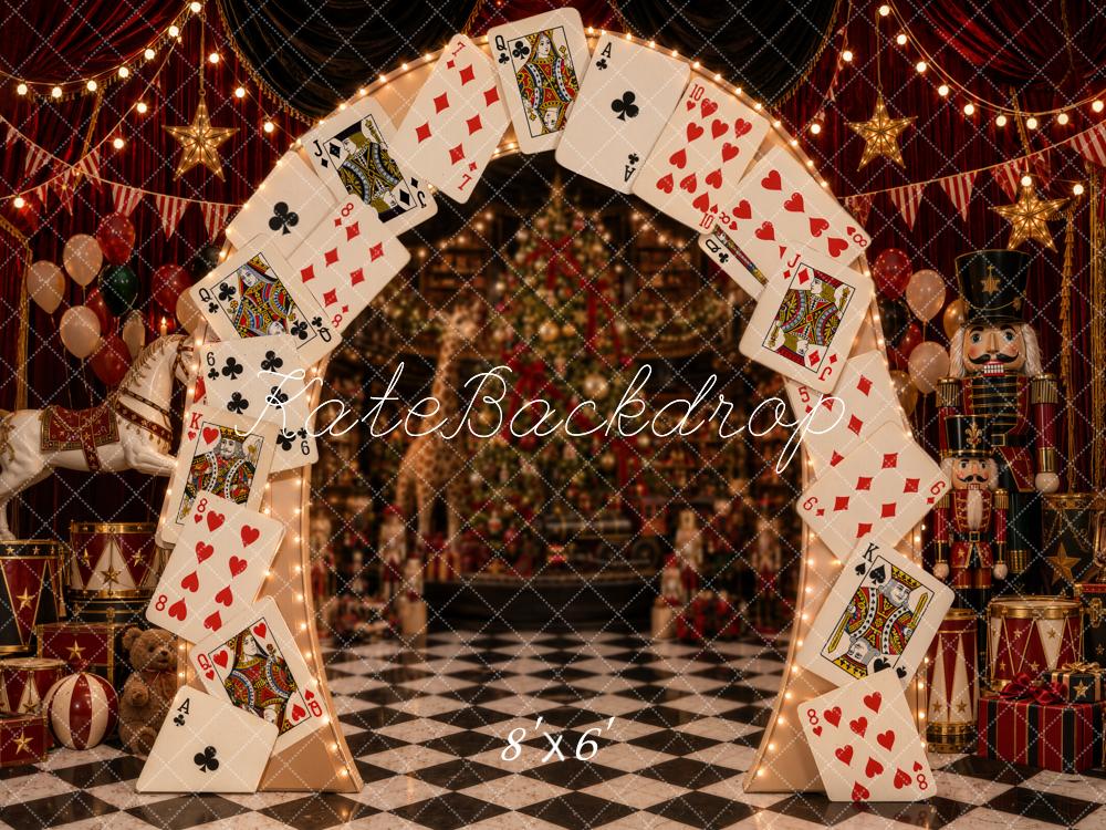 Kate Christmas Circus Playing Card Arch Nutcracker Printed Backdrop Designed by Emetselch