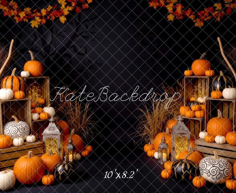 Kate Halloween Pumpkins Crates Lanterns Maple Leaves Backdrop Designed by Patty Roberts