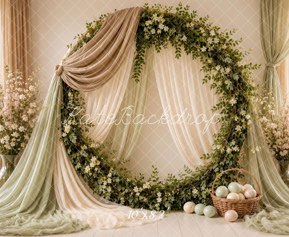 Kate Easter Floral Arch Egg Basket Drapery Printed Backdrop Designed by Ashley Ward