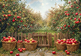 Kate Fall Apple Orchard Wood Fence Printed Backdrop Designed by Emetselch
