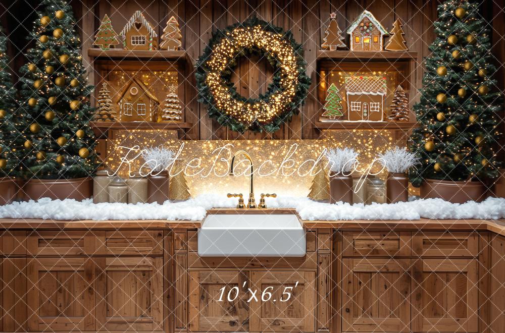 Estanterías de Cocina Navideña Gingerbread de Wood Backdrop Designed by Mini MakeBelieve