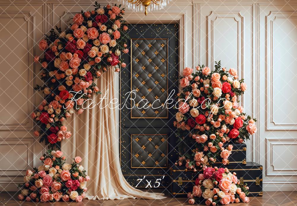 Kate Spring Flower Arch Pink Roses Panel Door Backdrop Designed by Mini MakeBelieve