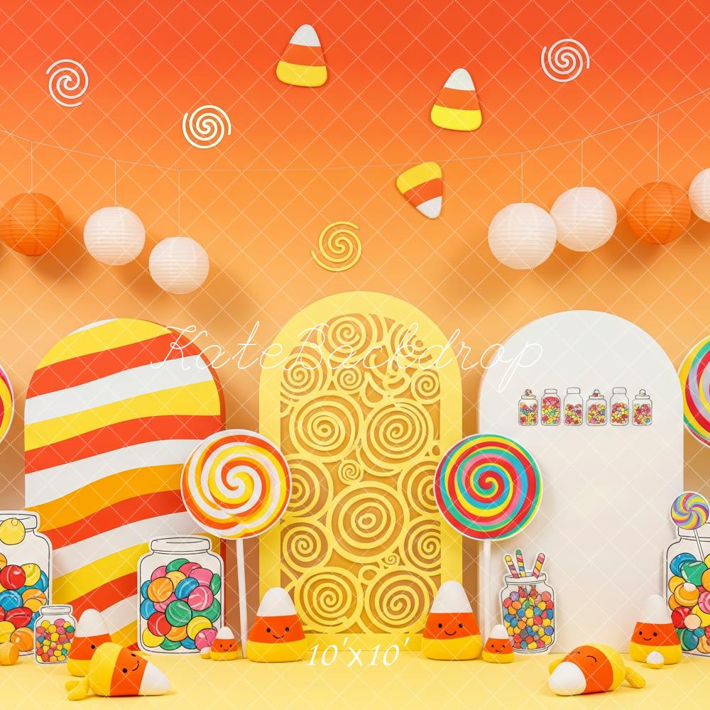 Kate Halloween Arches Candy Corn Lollipop Jars Orange Backdrop Designed by Patty Roberts
