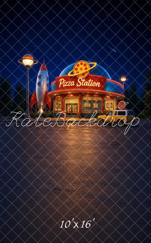 Kate Sweep Space Pizza Station Diner Rocket Printed Backdrop Designed by Ashley Ward