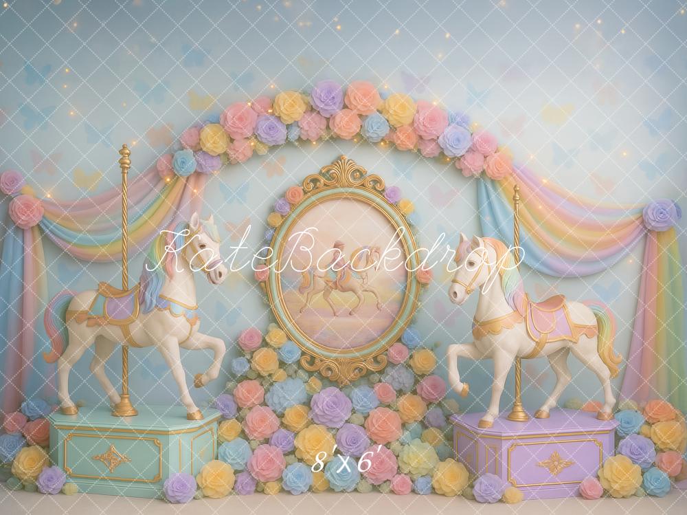 Cake Smash Rainbow Carousel Flower Arch Backdrop Designed by Ashley Paul