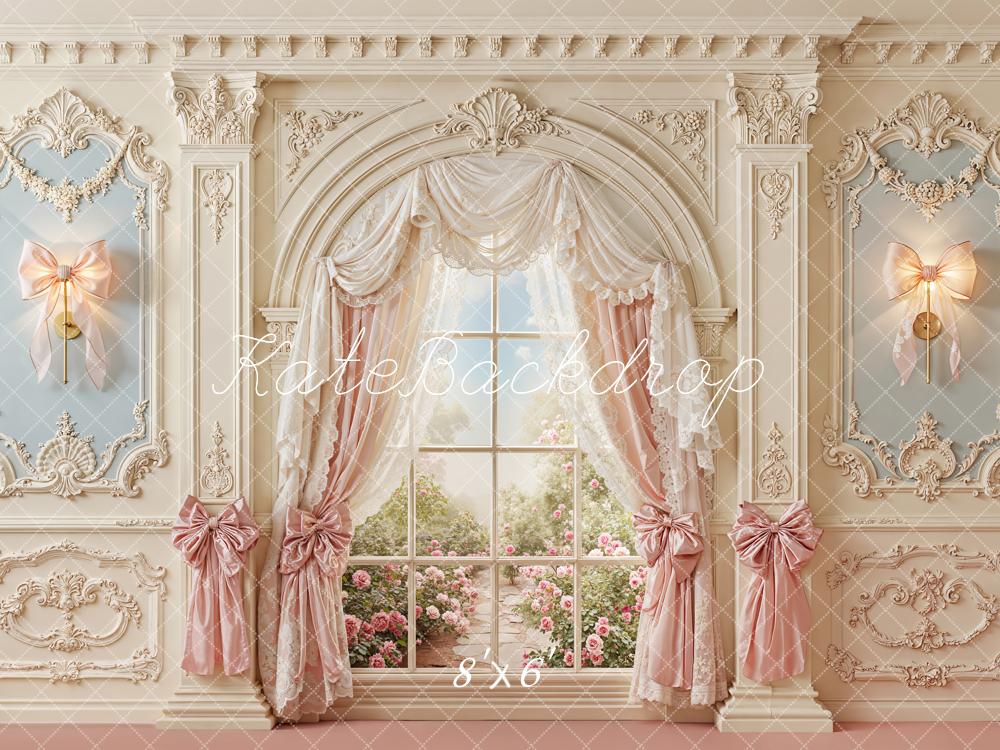 Kate Spring Pink Bow Ornate Window Vintage Wall Backdrop Designed by Emetselch