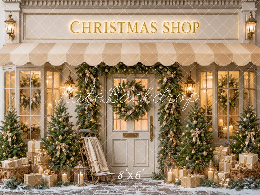Kate Christmas Shop Storefront Sleigh Trees Gifts Printed Backdrop Designed by Emetselch