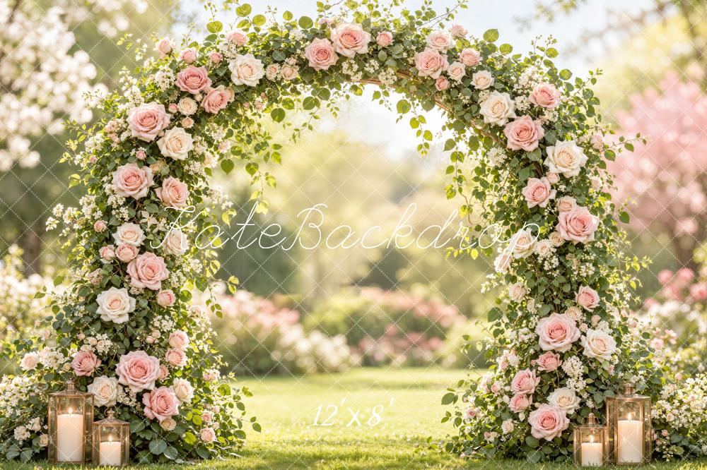 Kate Spring Romantic Roses Arch Garden Candles Printed Backdrop Designed by Emetselch