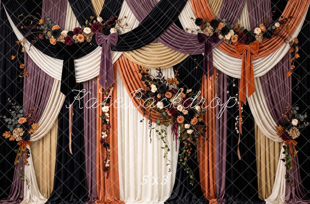 Kate Fall Drapery Floral Swag Black Orange Printed Backdrop Designed by Patty Roberts