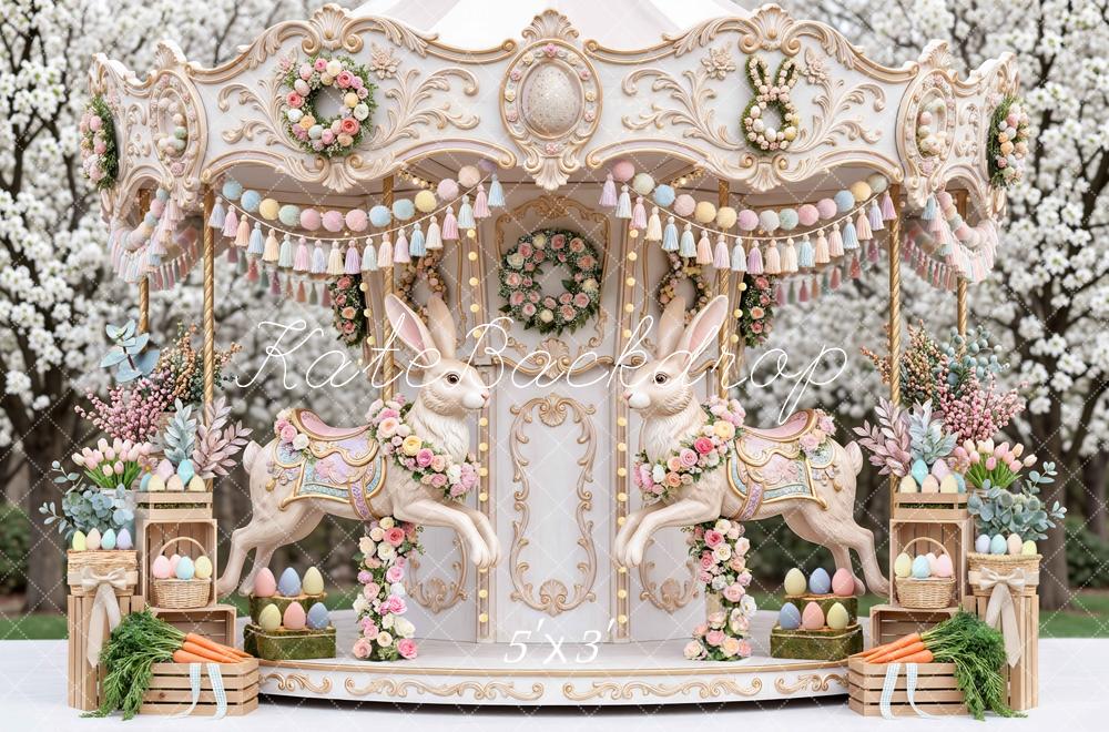 Kate Easter Bunny Carousel Pastel Eggs Backdrop Designed by Mini MakeBelieve